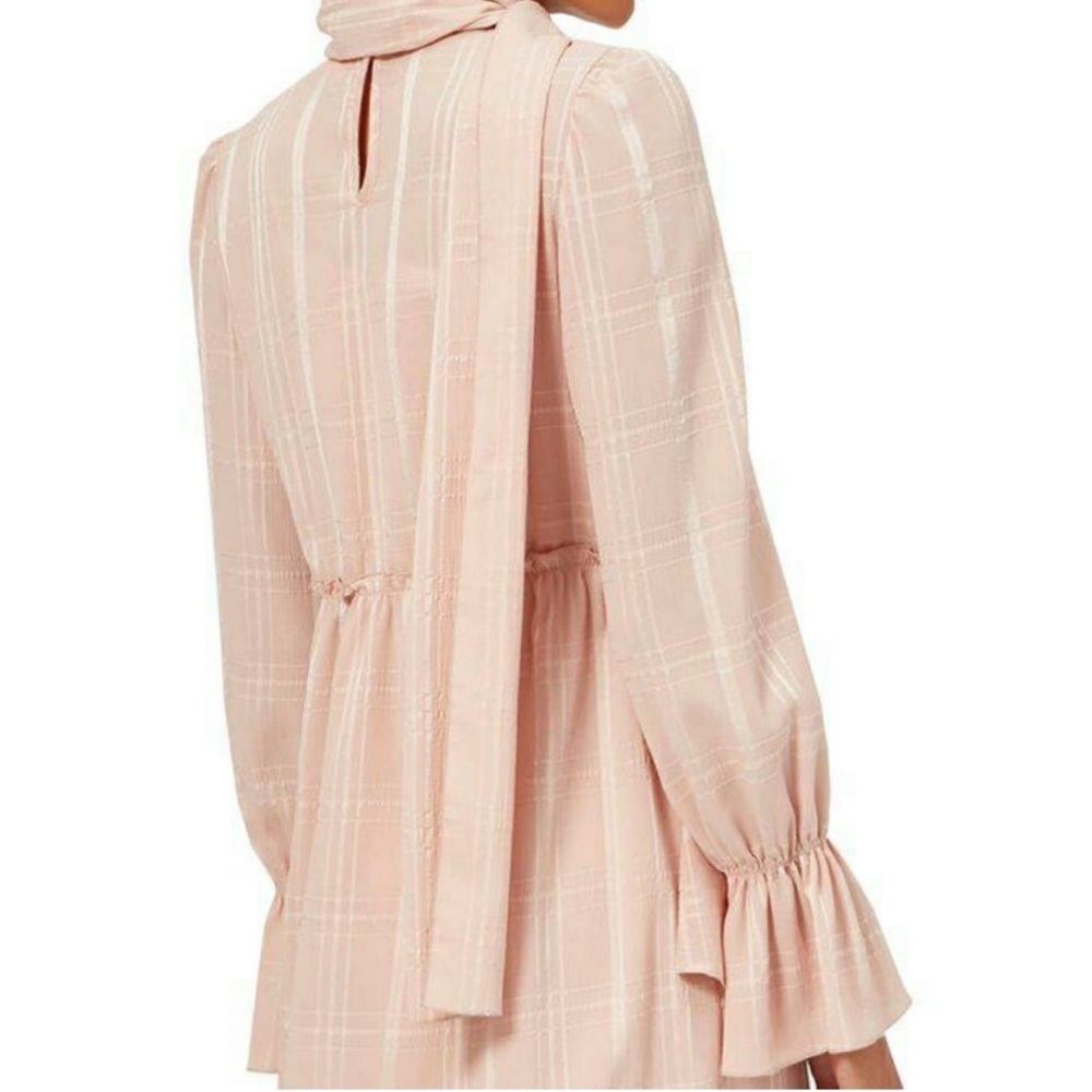 See By Chloè Georgette Check Ascot Tie Ruffle Flouncy Dress Smoky Pink - Picture 11 of 14
